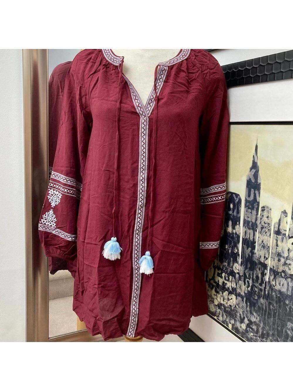 NWT Wine Fracesca embroidered tunic
